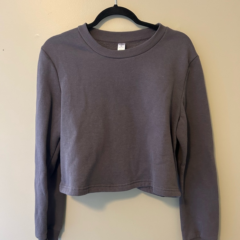 90 Degree By Reflex Gray Cropped Long Sleeve Crewneck